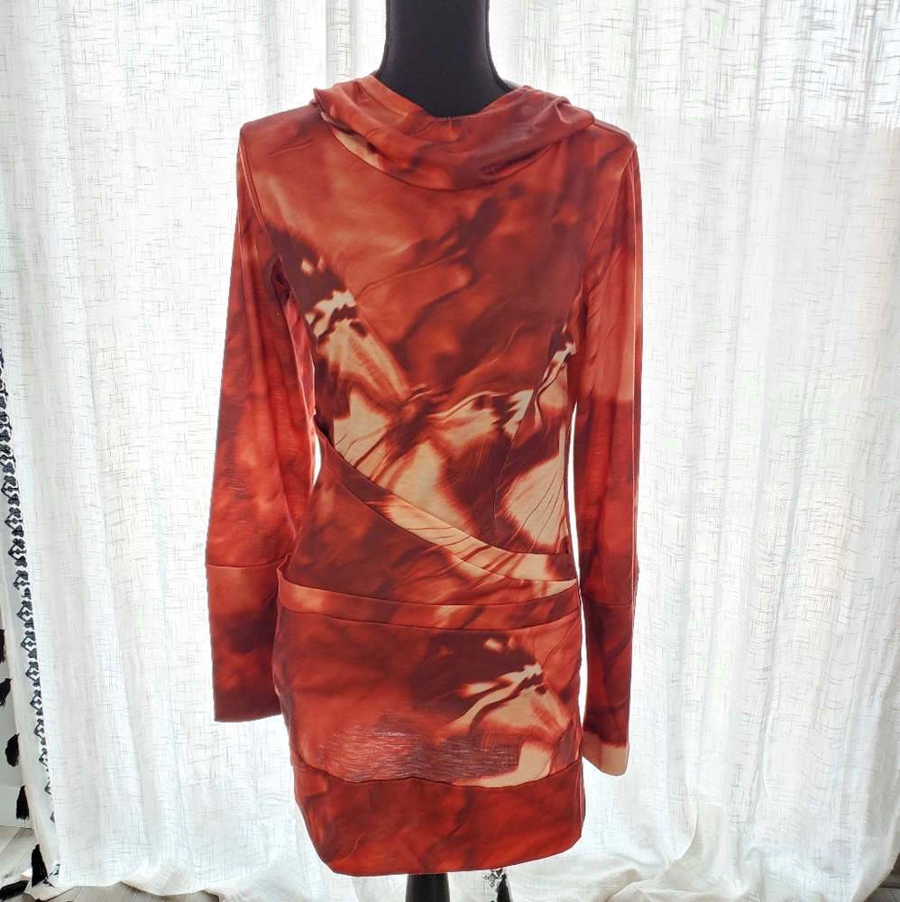 Orange Tie Die Hoodie Dress